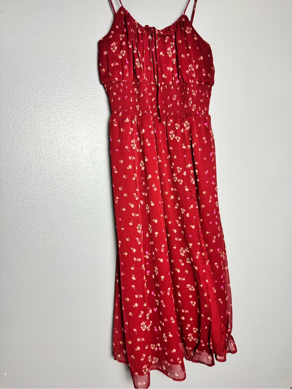 Patrons of Peace Red Floral Sundress Top with Spaghetti Straps